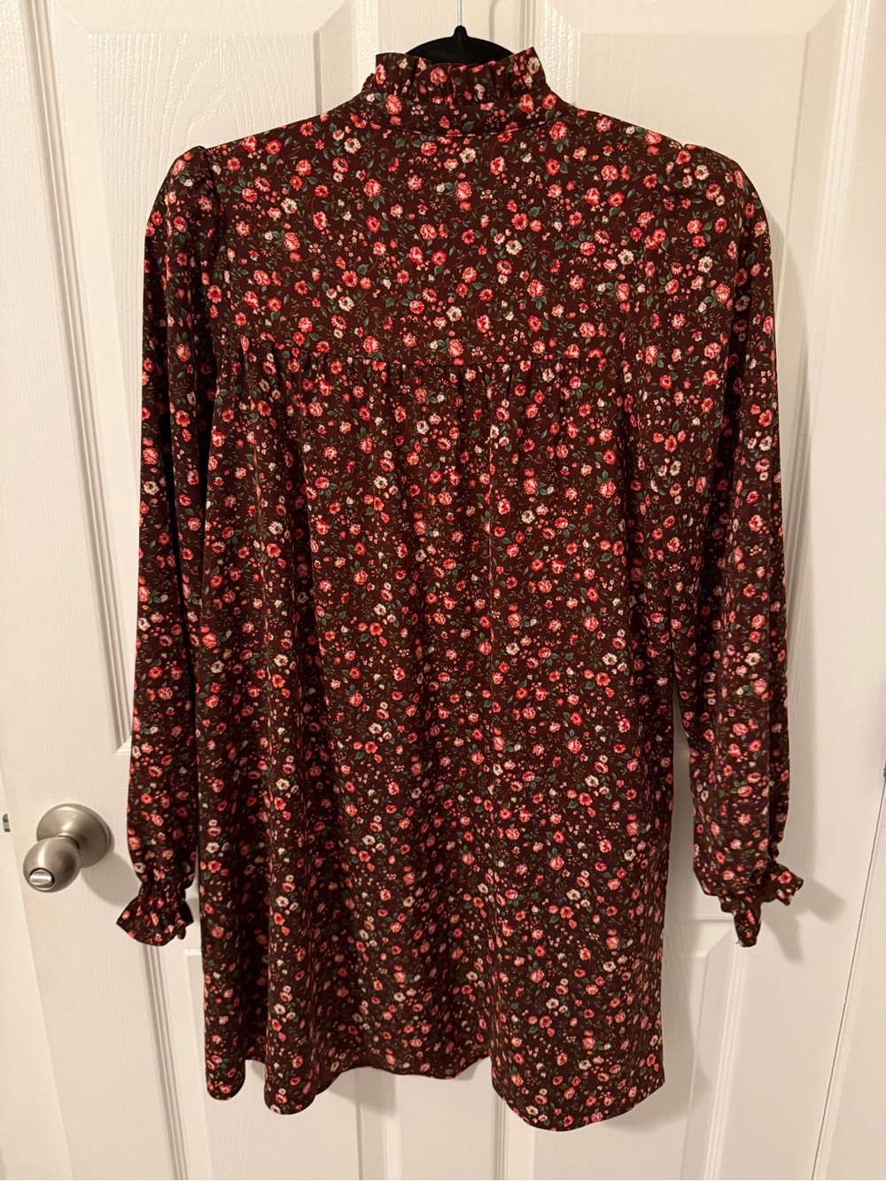 English Factory Floral Long Sleeve Mini Dress with Front Button Detail - Picture 6 of 13